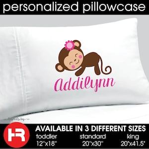 monkey pillowcase monogram with name • personalized decorative girl pillow case • monkey bedding decor • Christmas gift or birthday present
