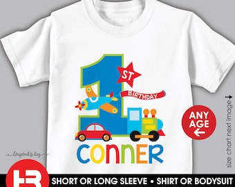 transportation birthday shirt or bodysuit or bib • planes, trains and automobile birthday t-shirt • made for any age