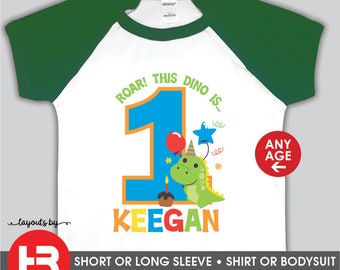 dinosaur birthday shirt or bodysuit • raglan personalized t-rex first birthday outfit monogram with name & any age