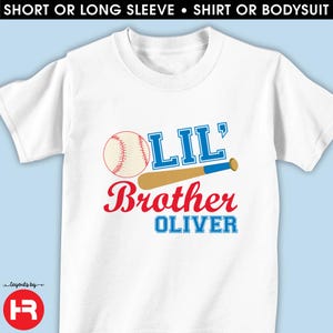 baseball lil&#39; brother shirt or bodysuit monogram with name • personalized baseball birthday t-shirt • little brother gift • baby boy gift