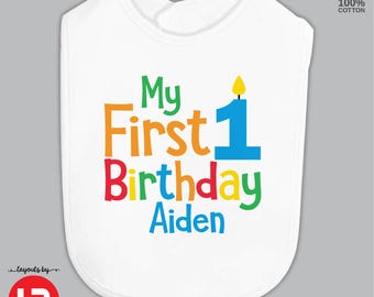 first birthday bib monogram with name - boys personalized 1st birthday cake smash outfit