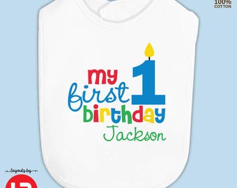 1st birthday bib (red, green, blue design) • personalized my first cake smash outfit