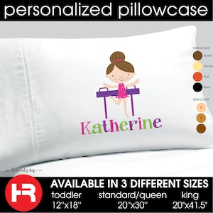 gymnastics pillowcase • girls decorative personalized pillow case • gymnastic christmas or birthday gift • gymnast bedding room decor
