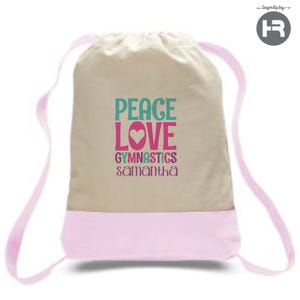 peace love gymnastics backpack • personalized gymnast bag • monogrammed girls camp bag