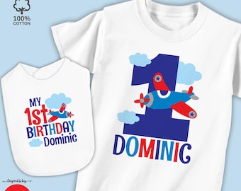 Personalized Airplane Birthday Shirt or Bodysuit with Optional Matching Bib