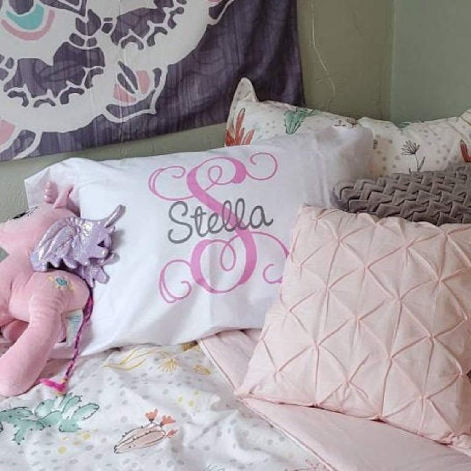 Monogram Pillowcase Girls Personalized Pillow Case Printed Etsy