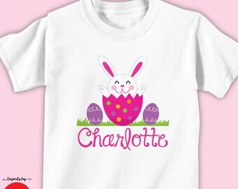 personalized easter bunny shirt or bodysuit • kids easter party shirt • girls easter outfit • bunny and easter egg t-shirt