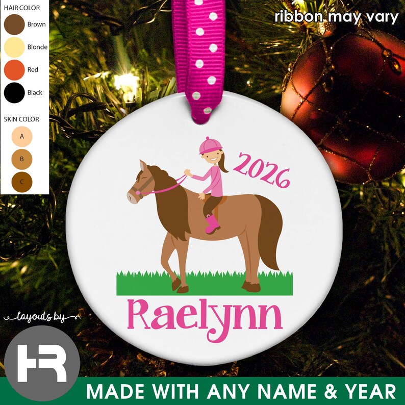 horse ornament • girls personalized horseback rider christmas ornament with name & year immagine 2