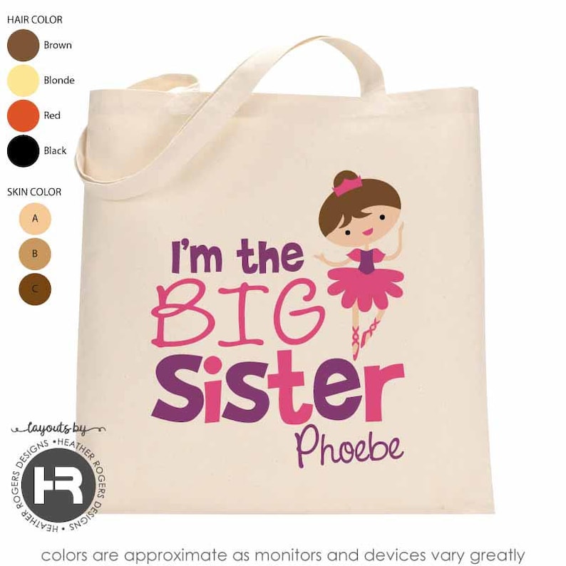 ballerina big sister tote bag big sister tote bag perfect for a big sister kit big sister gift image 1