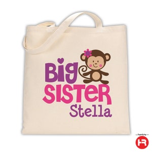 monkey big sister tote bag monogram with name • personalized gift