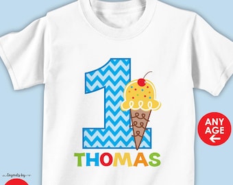 Personalized Ice Cream Birthday Shirt or Bodysuit Monogram with Name and Any Age