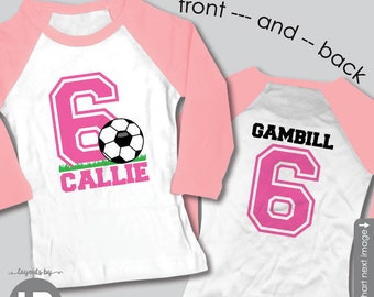girls soccer birthday shirt (pink number) • raglan shirt • girls soccer theme birthday shirt • soccer shirt