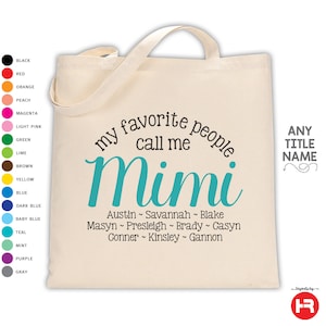 Mimi tote bag personalized with names of grandchildren • perfect for Mother's Day, Valentine's Day, birthday gift or Christmas present