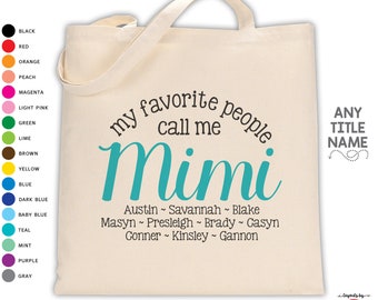 Mimi tote bag personalized with names of grandchildren • perfect for Mother's Day, Valentine's Day, birthday gift or Christmas present