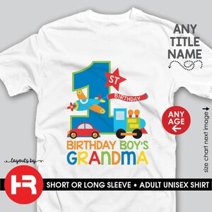 Camiseta de cumpleaños de transporte • Camiseta de cumpleaños de aviones, trenes y automóviles • Cualquier edad • Camiseta de la abuela del cumpleañero o cualquier título
