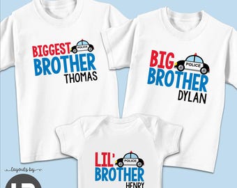 Personalized Police Car Sibling Shirts: Big and Little Brother Gift Set