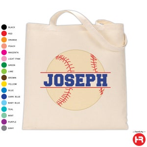 baseball tote bag personalized with name • summer camp or team gift • monogram birthday present