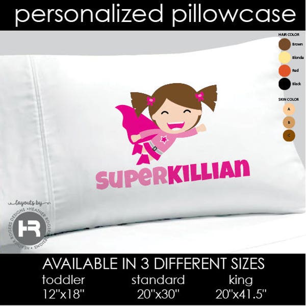 girls superhero pillowcase monogram with name • decorative personalized pillow case • super hero bedding decor • custom birthday gift