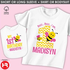 bumblebee birthday shirt or bodysuit or bib monogram with name & any age • personalized girls bumble bee 1st birthday t-shirt gift