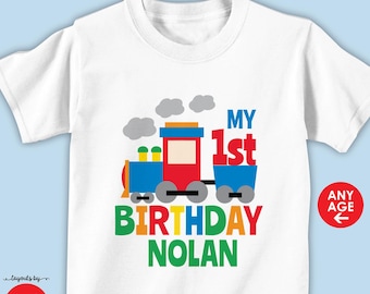 train birthday shirt or bodysuit monogram with name & any age • personalized boys first birthday t-shirt