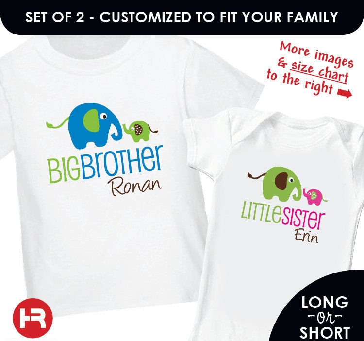 Elephant big Sister Shirt & Elephant Little brother bodysuit | Etsy