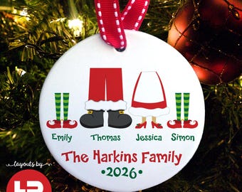the original santa & elves family of 4 ornament • custom personalized family christmas ornament with year