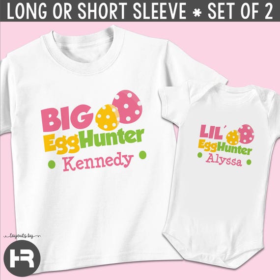 girls easter t-shirts • big egg hunter & little egg hunter easter shirt or bodysuit • 2 personalized easter sibling shirts or easter cousin