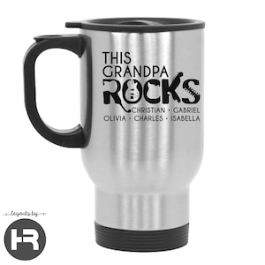 Personalized Grandpa Rocks Stainless Steel Travel Coffee Cup Mug • Grandchildren Names