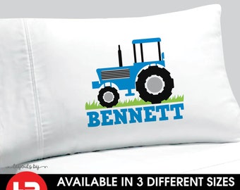 blue tractor pillowcase personalized with name • monogram decorative pillow case • farm boy gift • farmhouse bedding decor