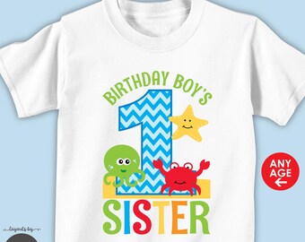 under the sea birthday shirt or bodysuit • birthday boy's sister shirt • ocean sea life beach theme birthday t-shirt