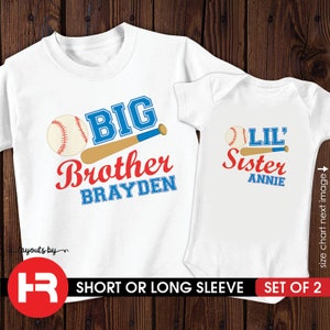 baseball big brother shirt & lil brother bodysuit or shirt 2 personalized sibling t-shirts image 3