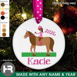 horse ornament • girls personalized horseback rider christmas ornament with name & year immagine 5