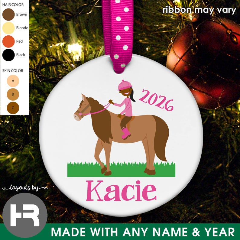 horse ornament • girls personalized horseback rider christmas ornament with name & year immagine 5