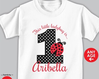 red ladybug birthday shirt or bodysuit monogram with name & any age • personalized 1st birthday t-shirt • girls first birthday outfit