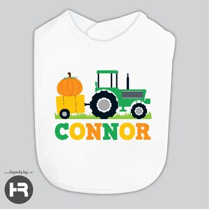 fall pumpkin & tractor bib monogram with name • personalized custom boys pumpkin patch outfit