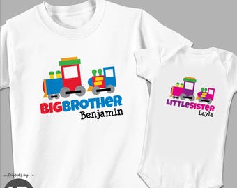 train big brother shirt & little sister shirt or bodysuit • 2 personalized sibling t-shirts • monogram baby shower gift
