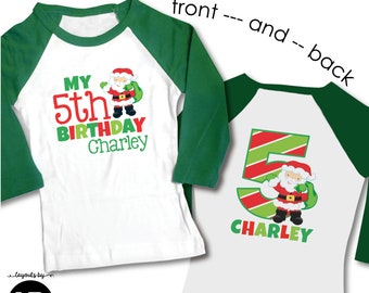 Christmas in July Birthday Raglan Shirt Front & Back • ANY AGE • Personalized Santa Birthday Shirt • December Birthday Outfit