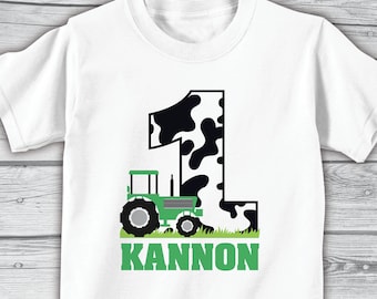 farm tractor birthday shirt or bodysuit or bib • any age • personalized green tractor 1st birthday shirt • boy's birthday outfit