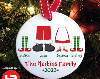 the original santa & elves family of 4 ornament • custom personalized family christmas ornament with year