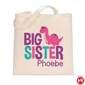 dinosaur big sister tote bag monogram with name • girls personalized gift