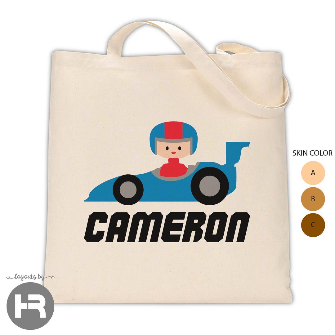 Tote Racing Paper Racecar Tote Bag • Personalized Boy's Daycare Bag • Race Car Driver ...