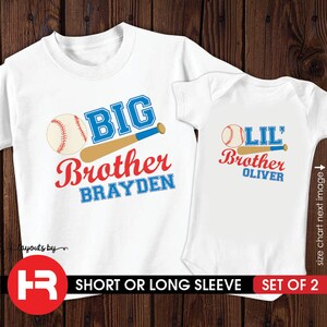 baseball big brother shirt & lil brother bodysuit or shirt 2 personalized sibling t-shirts image 1