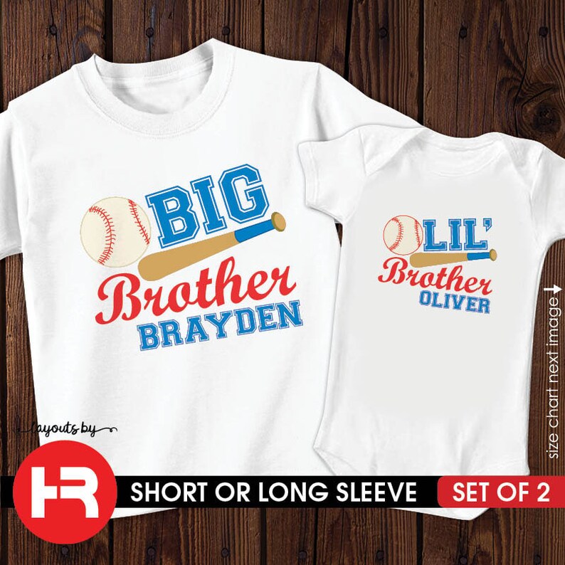 baseball big brother shirt & lil brother bodysuit or shirt 2 personalized sibling t-shirts image 1