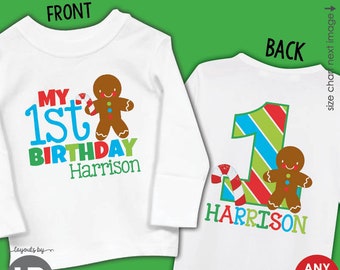 Camiseta o body de cumpleaños de niño de jengibre • Parte delantera y trasera • Camiseta personalizada para fiesta de Navidad