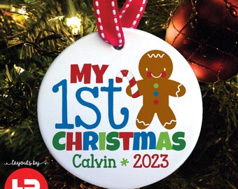 baby boy first christmas ornament • gingerbread boy my 1st christmas ornament • personalized with name & year