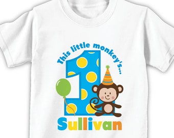 monkey birthday shirt or bodysuit • personalized with child's name & any age • boy's zoo birthday t-shirt