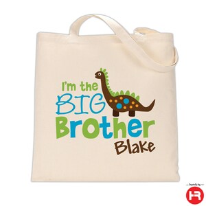 dinosaur big brother tote bag personalized gift monogram with name