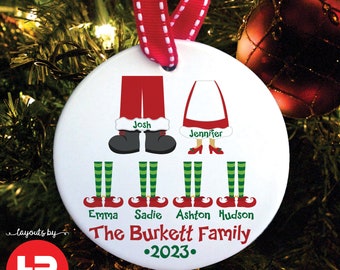 santa & elves family of 6 ornament • custom personalized family christmas ornament