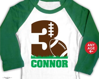 football birthday shirt or bodysuit • raglan personalized football 1st birthday or any age • first birthday outfit monogram with name