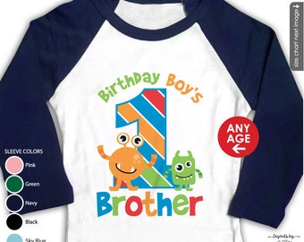 Little Monster birthday shirt or bodysuit for birthday boy's brother • personalized Monster Raglan Shirt with child's age and name